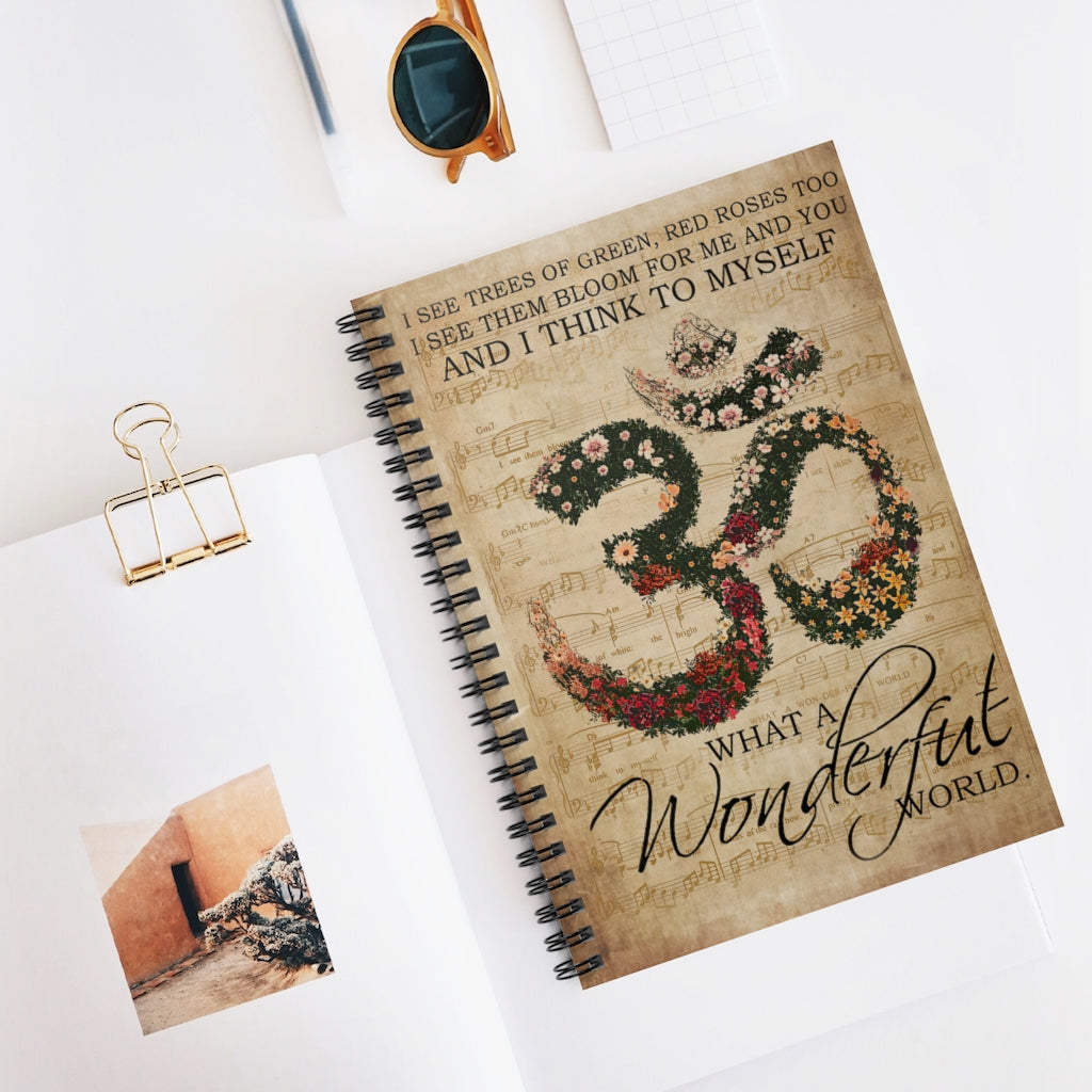 Spiral Notebook Music Sheet Wonderful World Yoga Positive Notebook Family Friend Gift Unisex