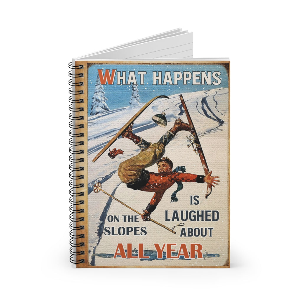 Spiral Notebook Skiing What Happens On The Slope Inspirational to My Family Friend Gift Unisex Basics Wide Ruled Wirebound Spiral Notebook