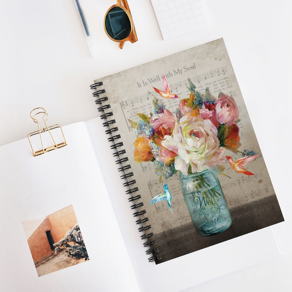 Spiral Notebook - Ruled Line Hummingbird It is Well with My Soul Black White Portrait Personalized Gift Stationery Gift Family Friend Gift Unisex
