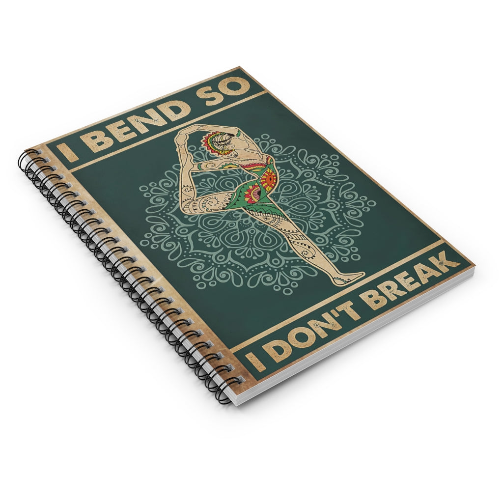 Spiral Notebook Retro Teal I Bend So I Don't Break Yoga Basics Wide Ruled Wirebound Spiral Notebook Wide Rule
