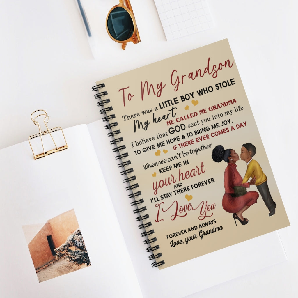 Spiral Notebook Personalized to My Grandson Love from Grandma Fleece Sherpa Woven for Grandson Arctic Fleece Blanket Ruled Line