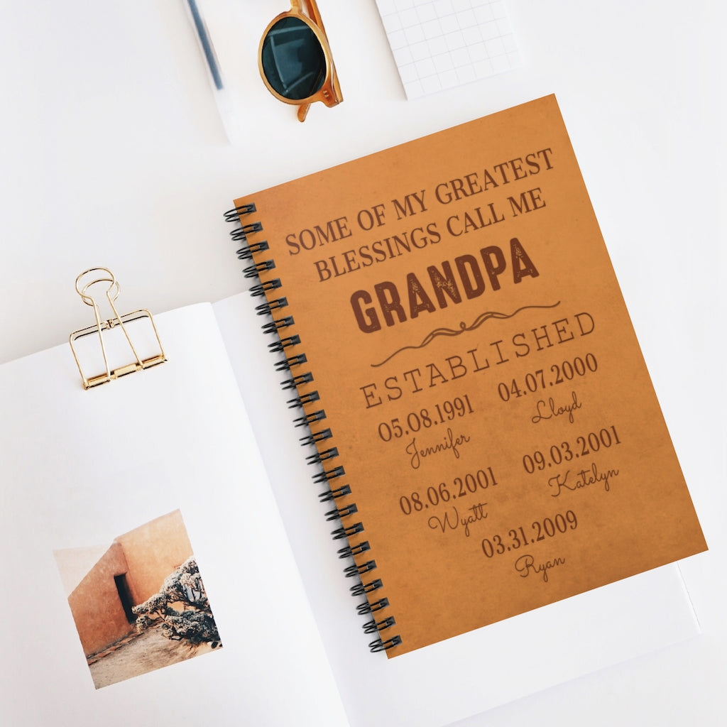 Spiral Notebook - Ruled Line My Greatest Blessings Call Me Custom Title Children Names Birth Date - Perfect Birthday for Dad Uncle & Grandpa
