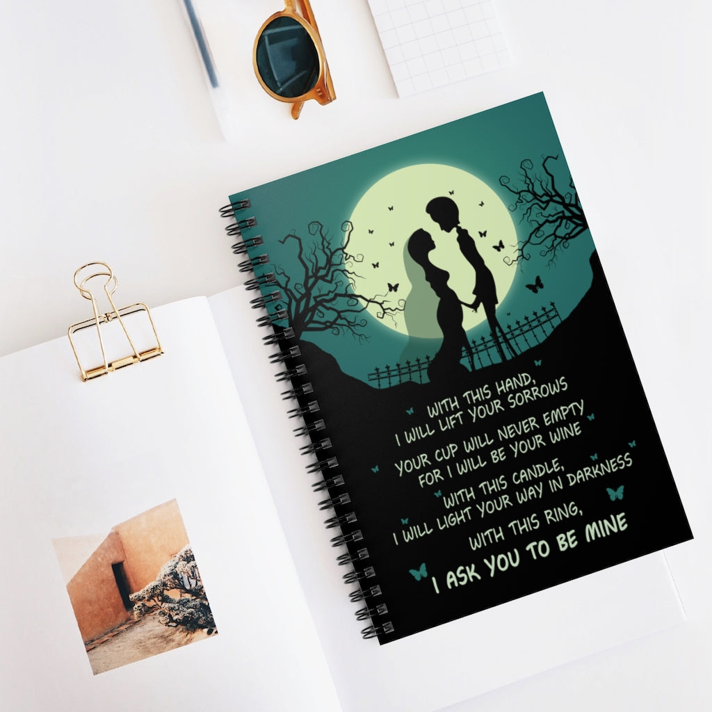 Spiral Notebook Meaningful Quote Corpse Bride with This Hand – Wall Art Gift Family Unisex Awesome On Birthday Ruled Line