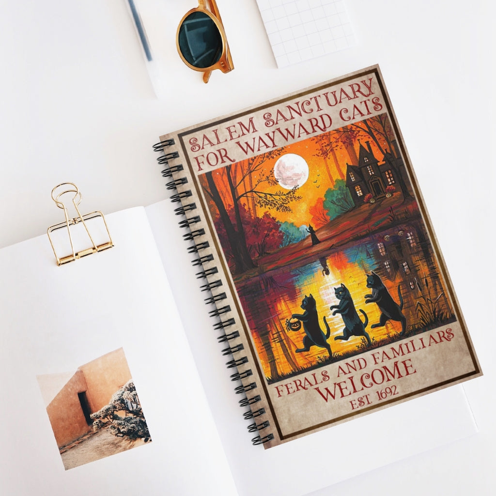 Spiral Notebook to My Daughter for Mom Salem Sanctuary for Wayward Cats Poster, Cat Lover Cat Lover Gifts, Funny Cat, Gifts for Her On Birthday Ruled Line