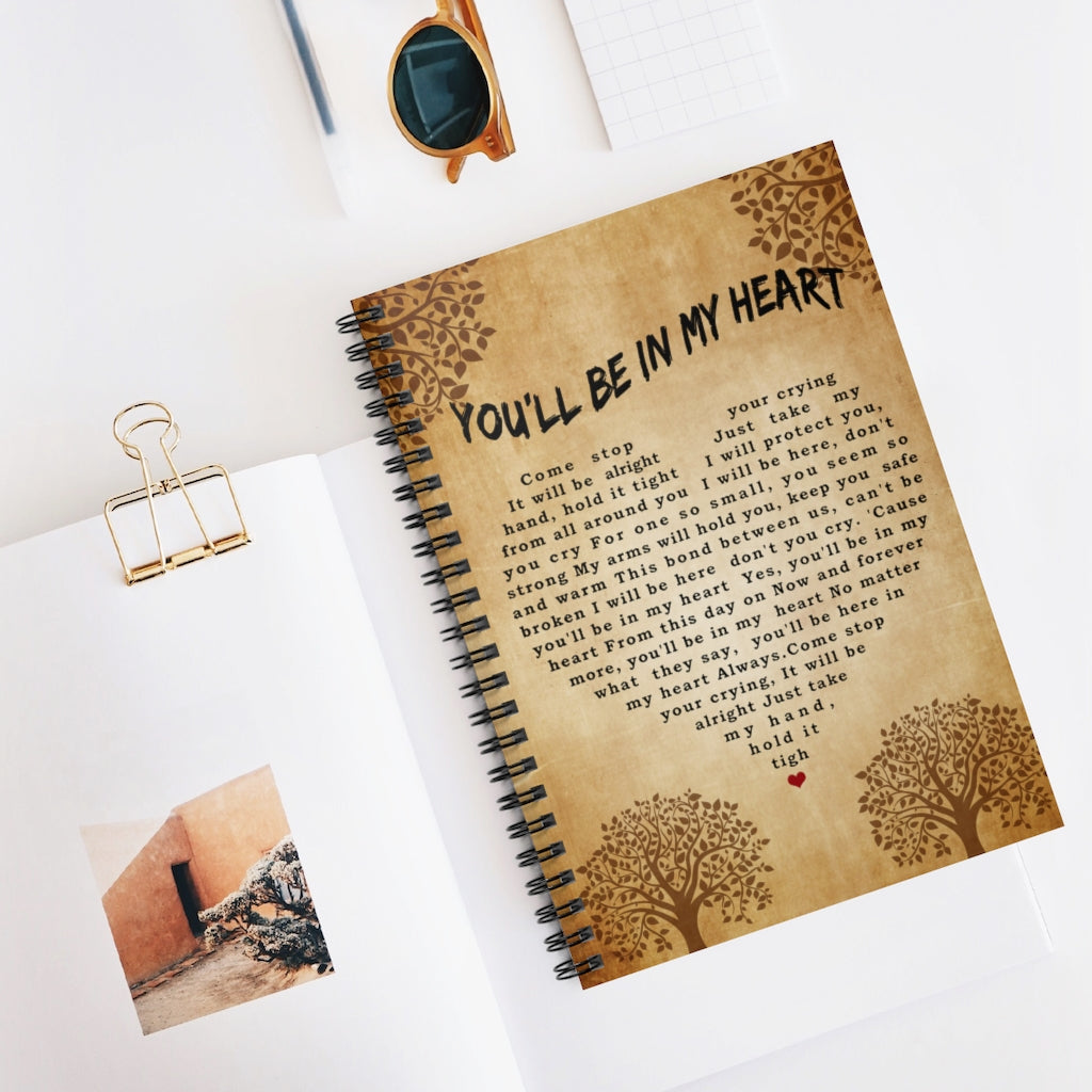 Notebook You'll Be in My Heart Lyrics Canvas, Tarzan Movies Song Music Vintage, Christmas Spiral Notebook - Ruled Line