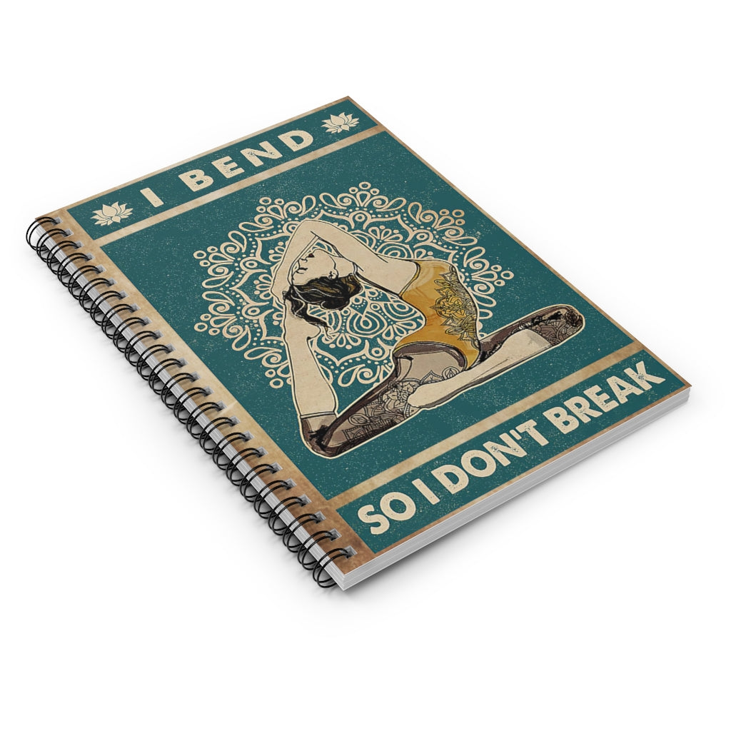 Spiral Notebook Retro Teal I Bend Yoga Meaningful Quote School Smart Spiral Composit