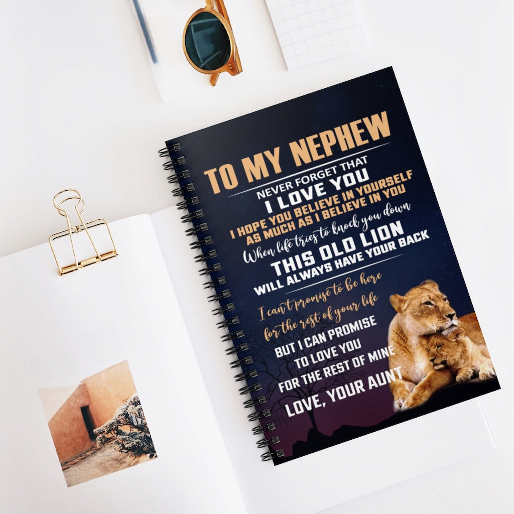 Spiral Notebook Unique Lion Aunt to My Nephew Blanket for Birthday Xmas - Lion Aunt to My Nephew Never Forget That I Love You Ruled Line