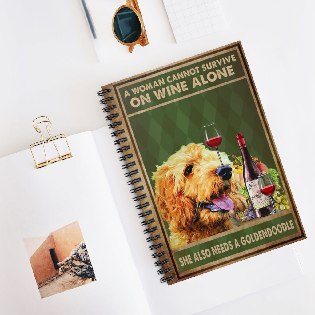 Spiral Notebook to My Mom a Woman Cannot Survive on Wine Alone She Also Needs a Goldendoodle Unframe, Woman Bedroom, Kitchen and Dining Room, Birthday Gifts for Woman Ruled Line