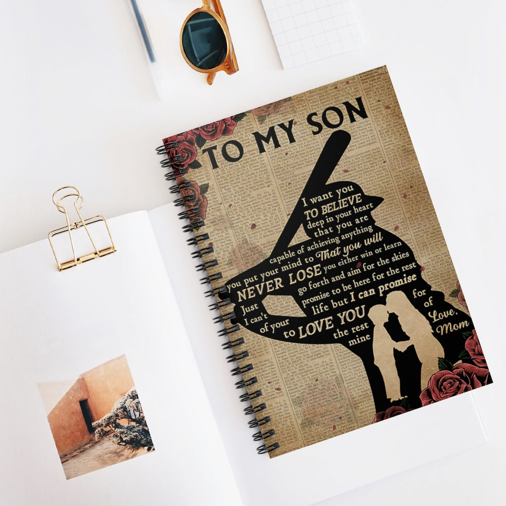 Spiral Notebook Baseball To My Son Vertical Poster Home School Supplies for College Students Subject Notebooks