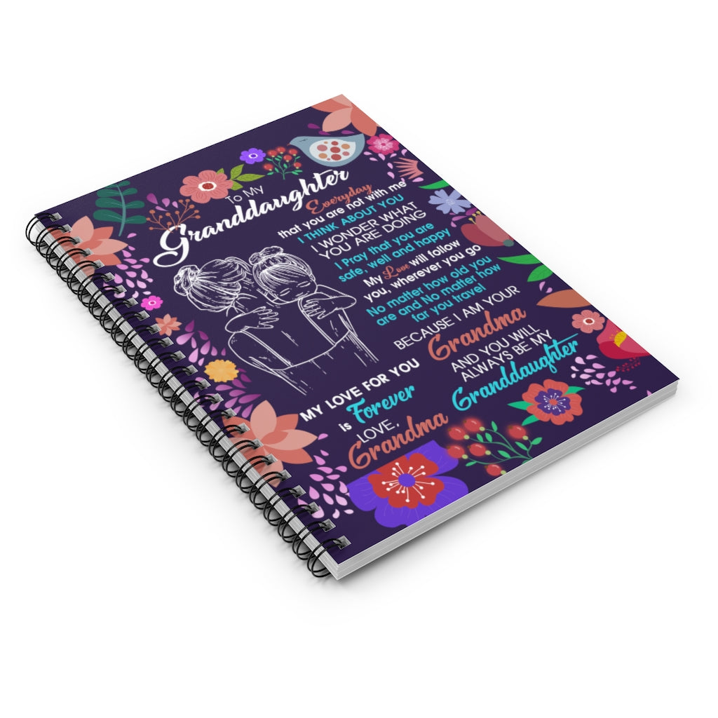 Spiral Notebook To My Granddaughter from Grandma Family Love Letter Quote Violet Flower Illustration Painting Vintage Retro Ruled Line