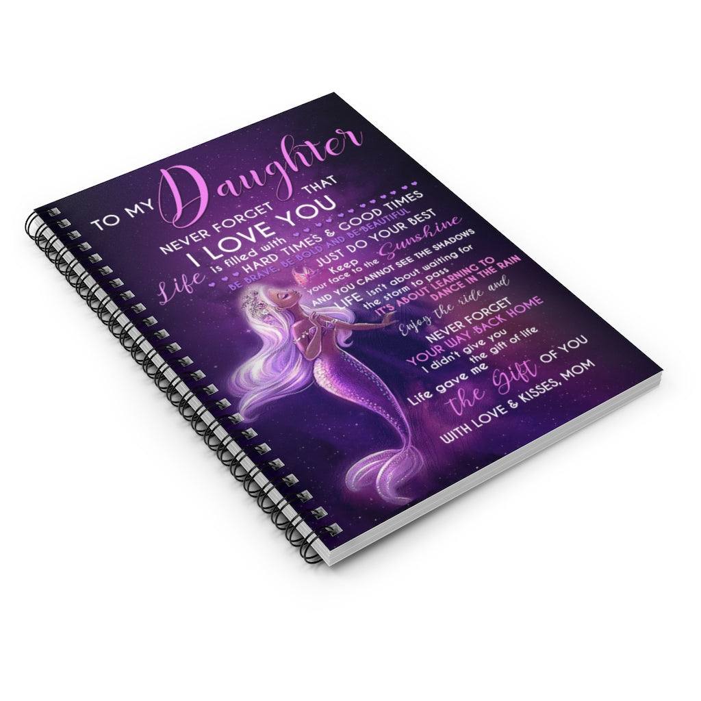 Spiral Notebook Personalized to My Daughter Love from Mom Mermaid- Fleece Blankets- Gifts for Daughter Gifts for Men, Women On Christmas, Birthday, Holiday Ruled Line
