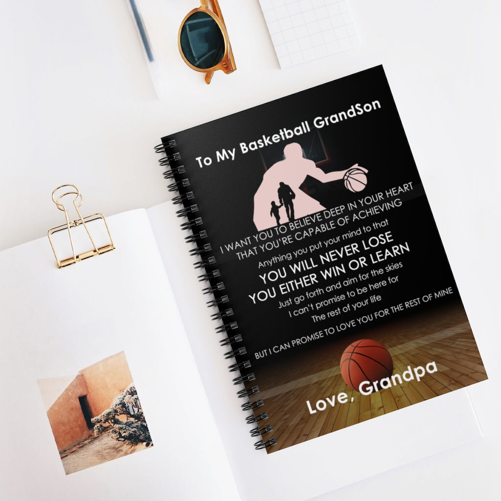 Spiral Notebook Basketball Grandpa to My Grandson - Couch Throw, Travel, Gift for Birthday Sick Friend Compassion Sympathy Anniversary Ruled Line