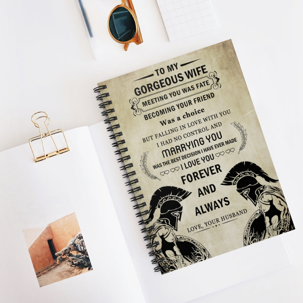 Spartan Poster - To My Gorgeous Wife Meaningful Notebook on Birthday, Wedding, Anniversary, Awesome Birthday Perfect Happy Birthday Gift Spiral Notebook - Ruled Line