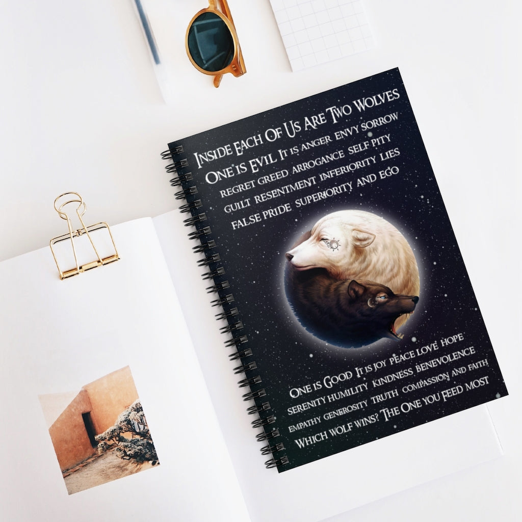 Spiral Notebook Paper Inside Each of Us are Two Wolves – Wolf Wall Art Gift Family Unisex Awesome On Birthday Gift Ideas Baby Journal
