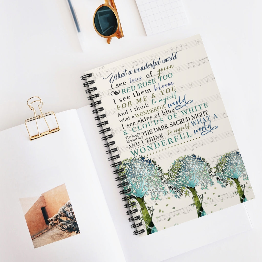 Spiral Notebook - Ruled Line Personalized Tree What A Wonderful World I See Trees of Green Red Rose Too I See Them Bloom for Me I Think to Myself What A Wonderful World