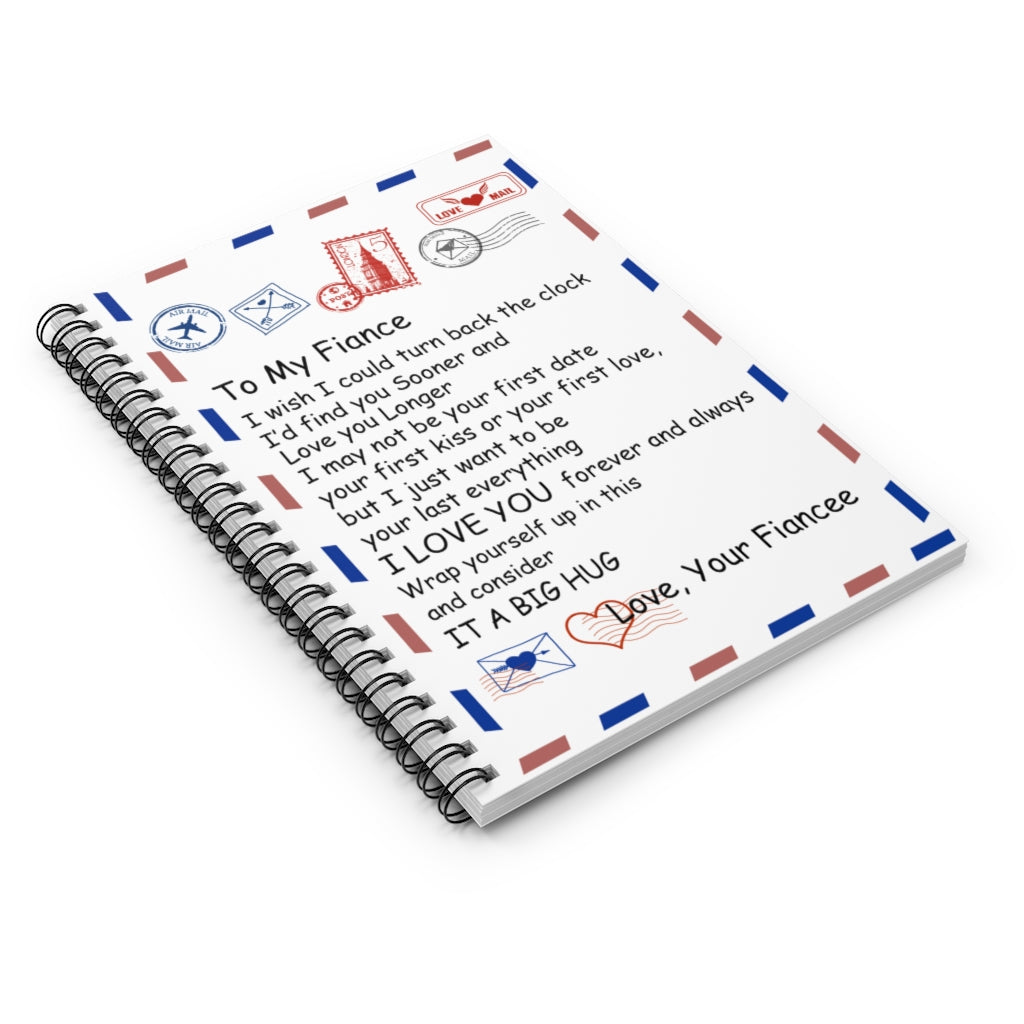 Spiral Notebook - To My Fiance from Fiance Couple Love Letter Quote White Blue Red Envelope Vintage Retro Art Picture Stationery Gift Personalized Notebook