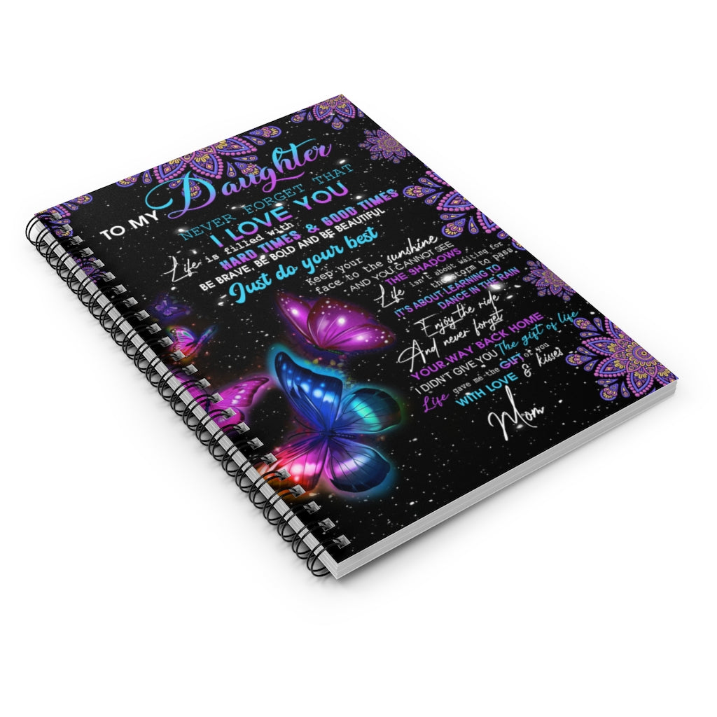 Spiral Notebook Mom to Daughter, to My Daughter from Mother Violet Butterfly Notebook , Baby Girl Present idea, idea, Family Ruled Line