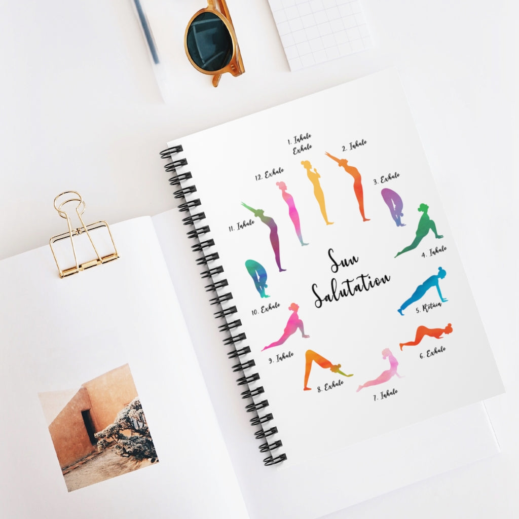Spiral Notebook Inspirational Yoga Sun Salutation Vertical Framed Wall Hanging Home Room Birthday Housewarming Wedding Gift On Birthday, Christmas