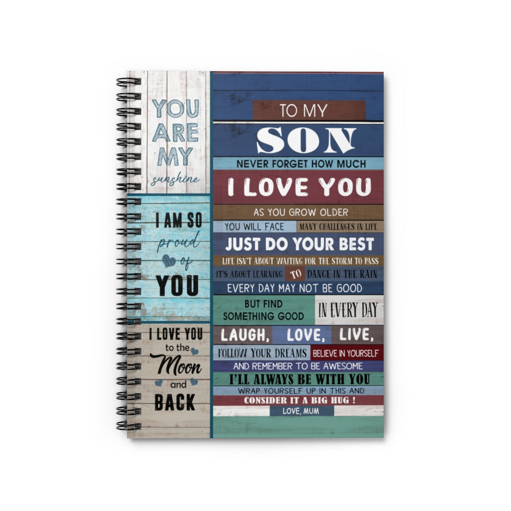Spiral Notebook Personalized To My Son Love from Mom Vintage Signs Woven Blankets Gifts for Son Ruled Line