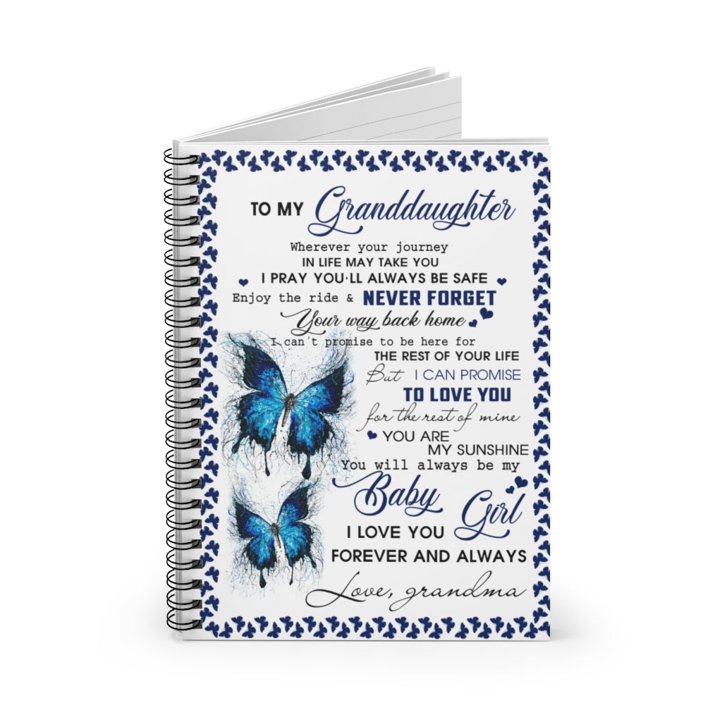 Spiral Notebook Sophia Butterfly Grandma to Granddaughter You'll Always Be My Baby Girl Ruled Line
