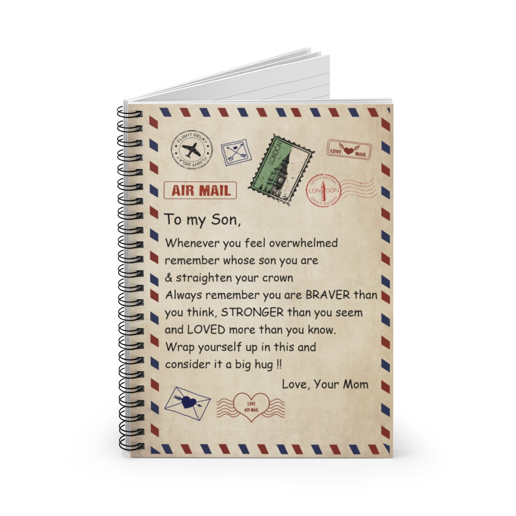 Spiral Notebook To My Son - Airmail Premium Throw SO-Ft Polyester Mens Women Novelty Throw Black Lightweight Ruled Line