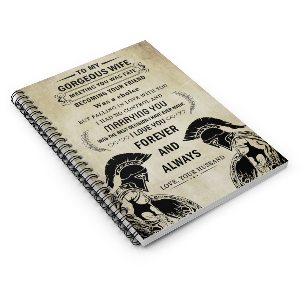 Spartan Poster - To My Gorgeous Wife Meaningful Notebook on Birthday, Wedding, Anniversary, Awesome Birthday Perfect Happy Birthday Gift Spiral Notebook - Ruled Line