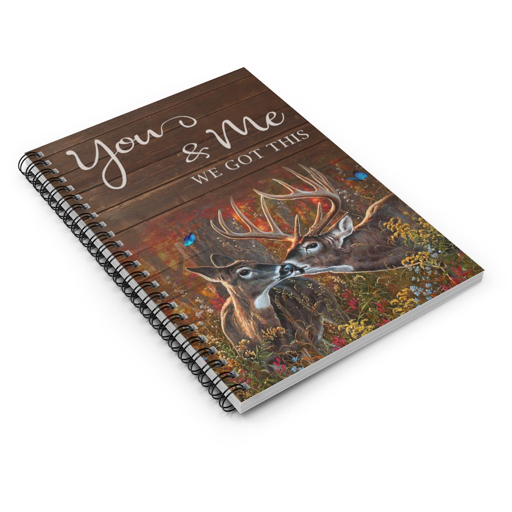 Spiral Notebook Wall Paintings Gifts for Family Couple White Tailed Deer and Butterfly You Me We Got This Best Gift Unisex, Awesome Birthday Perfect Happy Birthday Gift Ruled Line