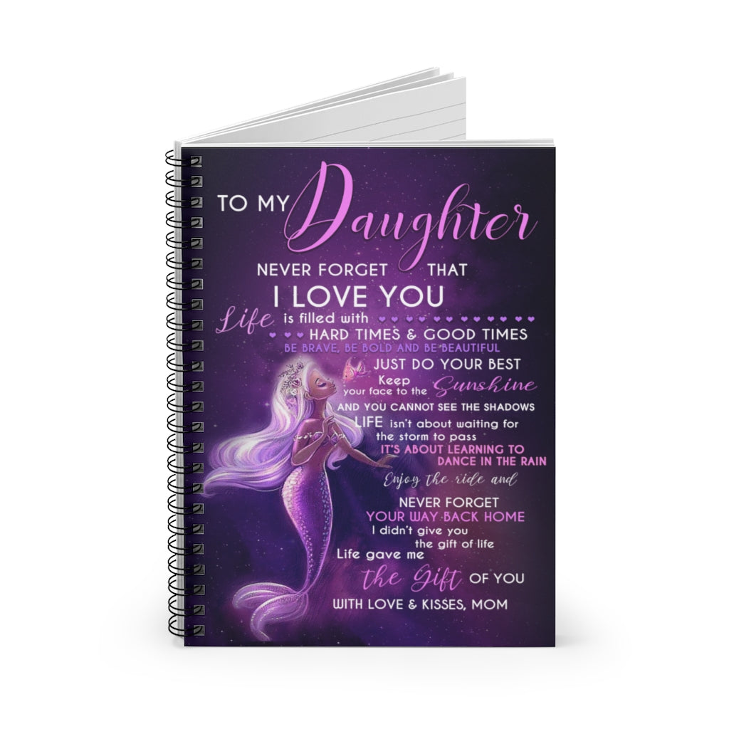 Spiral Notebook Personalized to My Daughter Love from Mom Mermaid- Fleece Blankets- Gifts for Daughter Gifts for Men, Women On Christmas, Birthday, Holiday Ruled Line