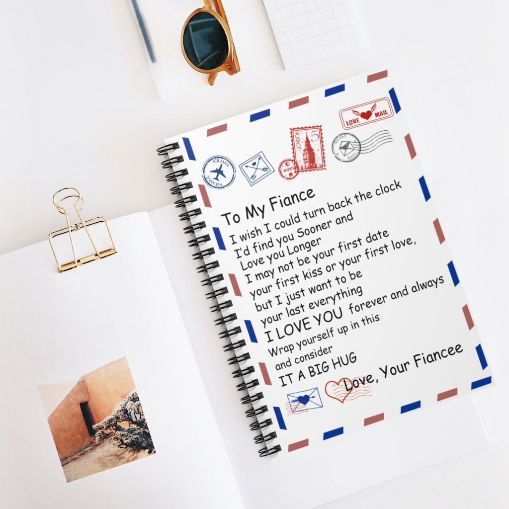 Spiral Notebook - To My Fiance from Fiance Couple Love Letter Quote White Blue Red Envelope Vintage Retro Art Picture Stationery Gift Personalized Notebook