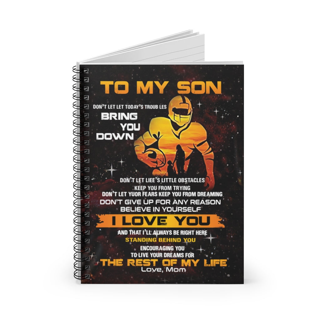 Spiral Notebook American Football Mom To Son I Love You Personalized Gift Stationery Gift Personalized Notebook Mum Gift