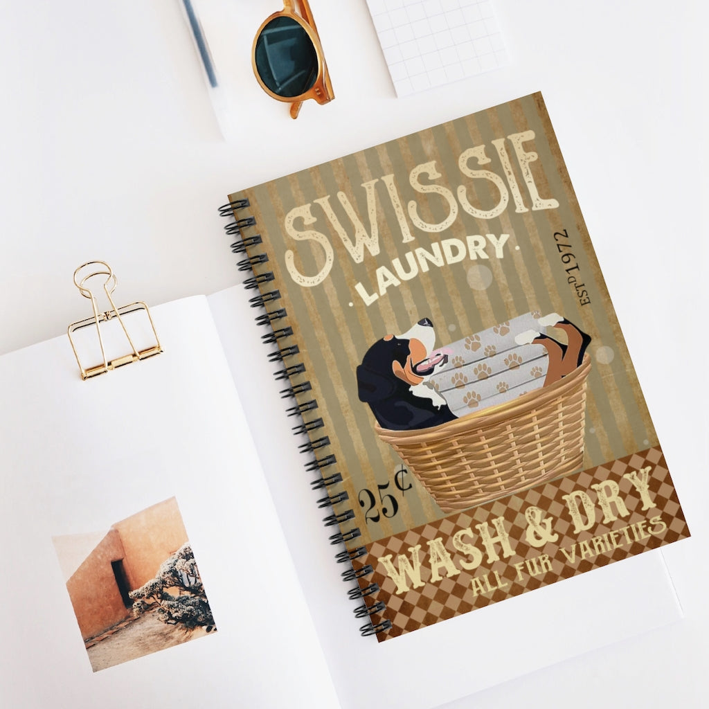 Spiral Notebook - Ruled Line Laundry Greater Swiss Mountain Dog Print Wall Art Anniversary Birthday Christmas Housewarming Gift Home