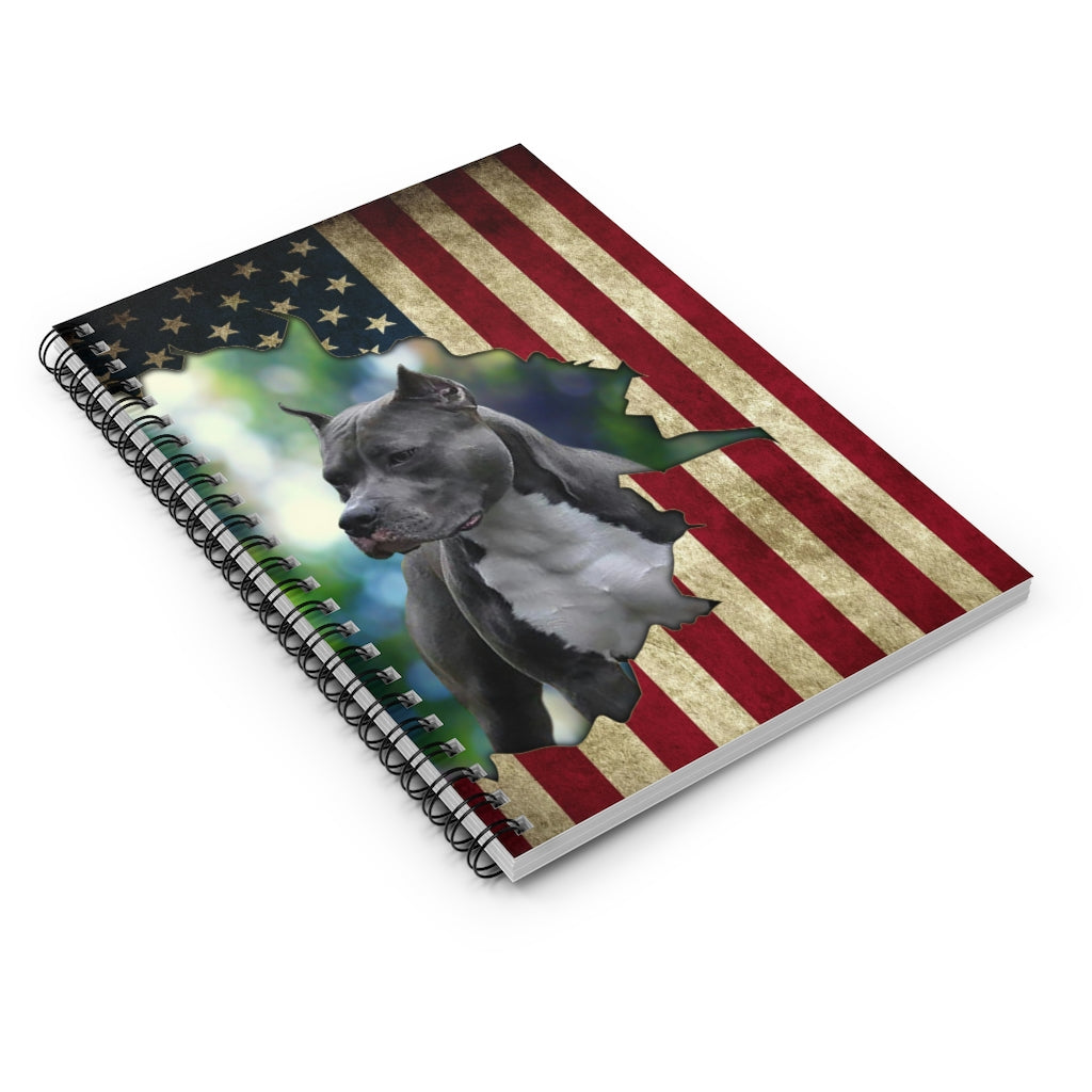 Spiral Notebook - Ruled Line Unique Pitbull American Flag For Birthday Xmas - Independence Day Pitbull American Flag Stationery Gift