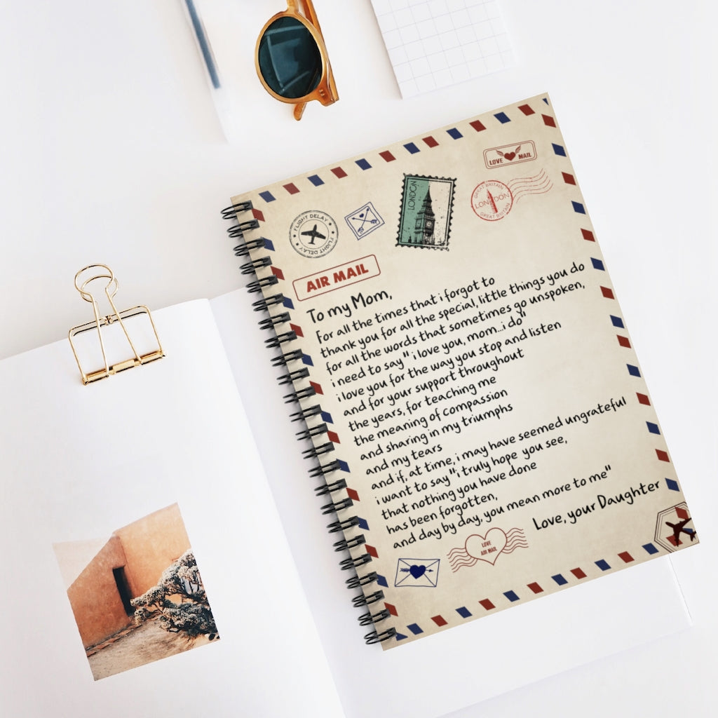 Spiral Notebook Airmail - Daughter To My mom Gift Birthday - Ruled Line
