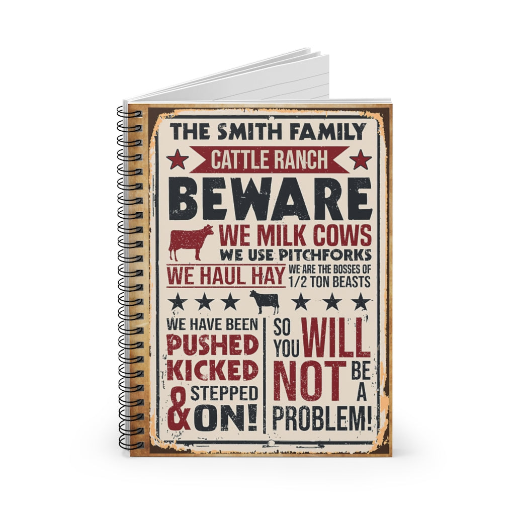 Spiral Notebook Personalized Cattle Ranch Beware New Parents Gift Ideas Gift On Birthday Home School Supplies for College Students