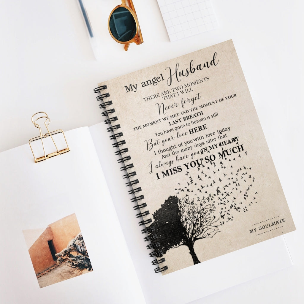 Spiral Notebook - Ruled Line Meaningful Quote My Angel Husband Awesome Husband Birthday Gifts Posters Family Friend Gifts Awesome Birthday