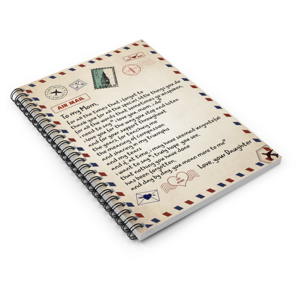 Spiral Notebook Airmail - Daughter To My mom Gift Birthday - Ruled Line