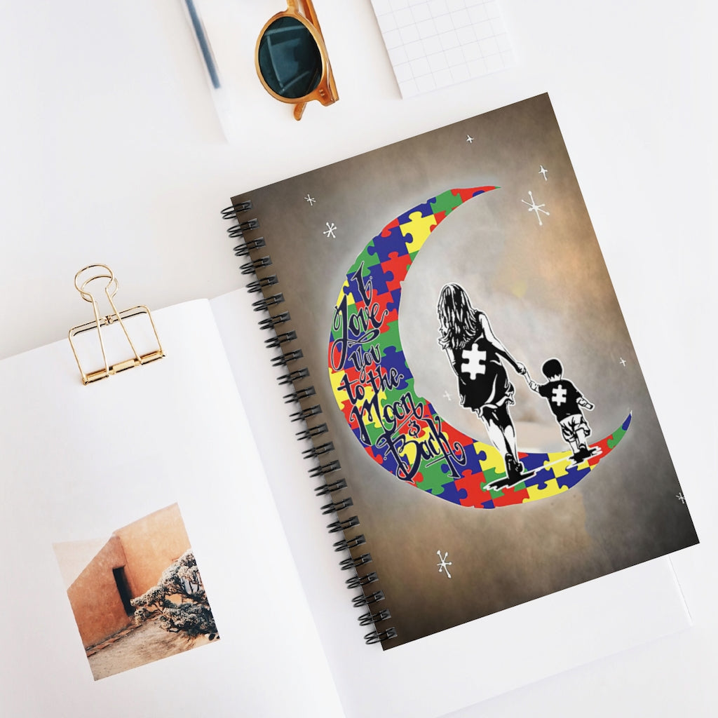 Spiral Notebook Autism Awareness I Love You To The Moon And Back Mama And Little Son Family Friend Gift Unisex College Ruled Paper