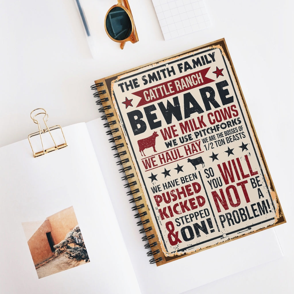Spiral Notebook Personalized Cattle Ranch Beware New Parents Gift Ideas Gift On Birthday Home School Supplies for College Students