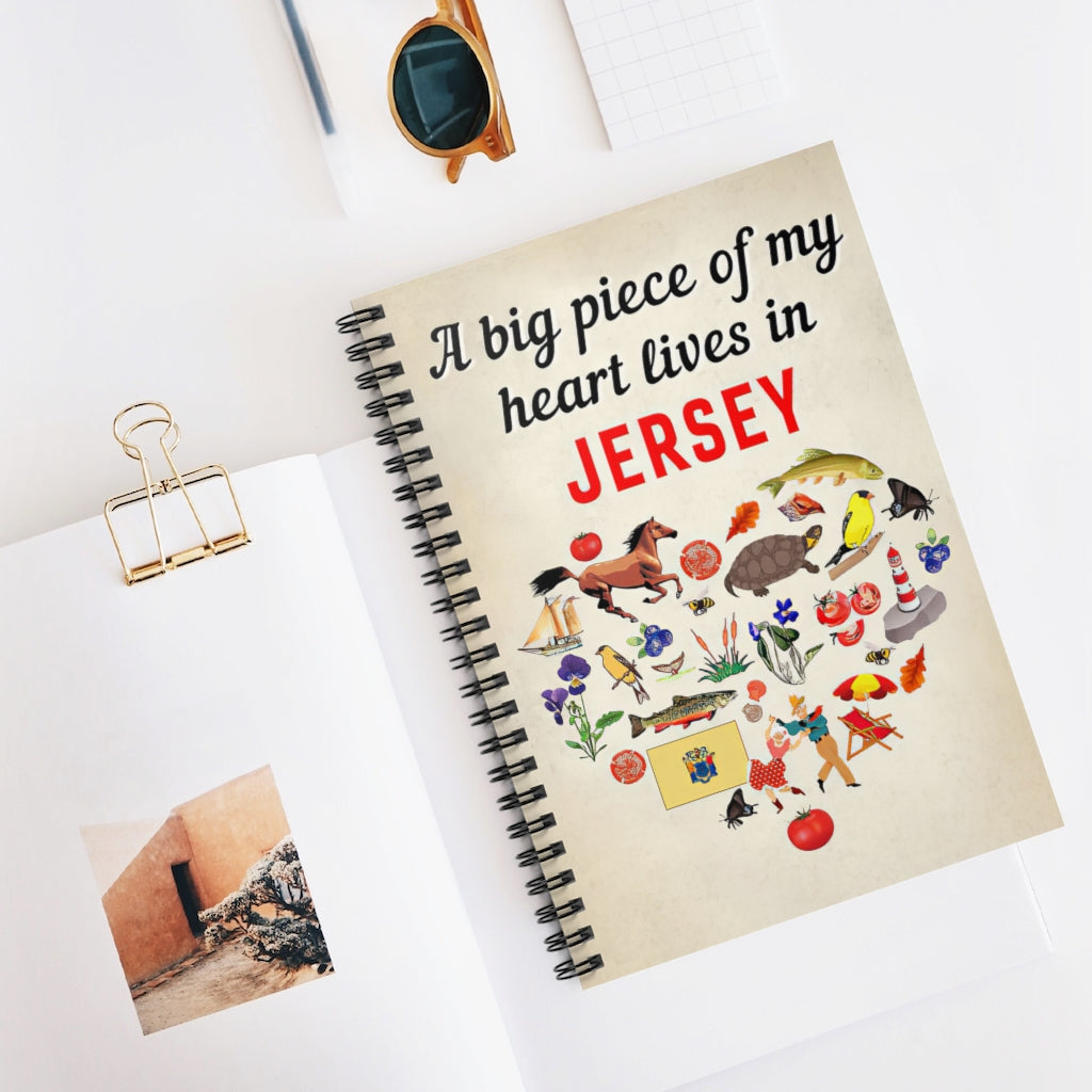 Spiral Notebook - Ruled Line A Big Piece Of My Heart Lives In Jersey Wide Rule Stationery Gift Spiral Notebooks Soft Cover