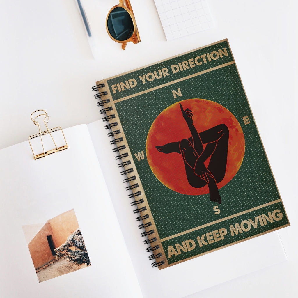 Spiral Notebook Retro Green Find Your Direction Yoga Perfect for Office Home School Business Writing & Note Taking
