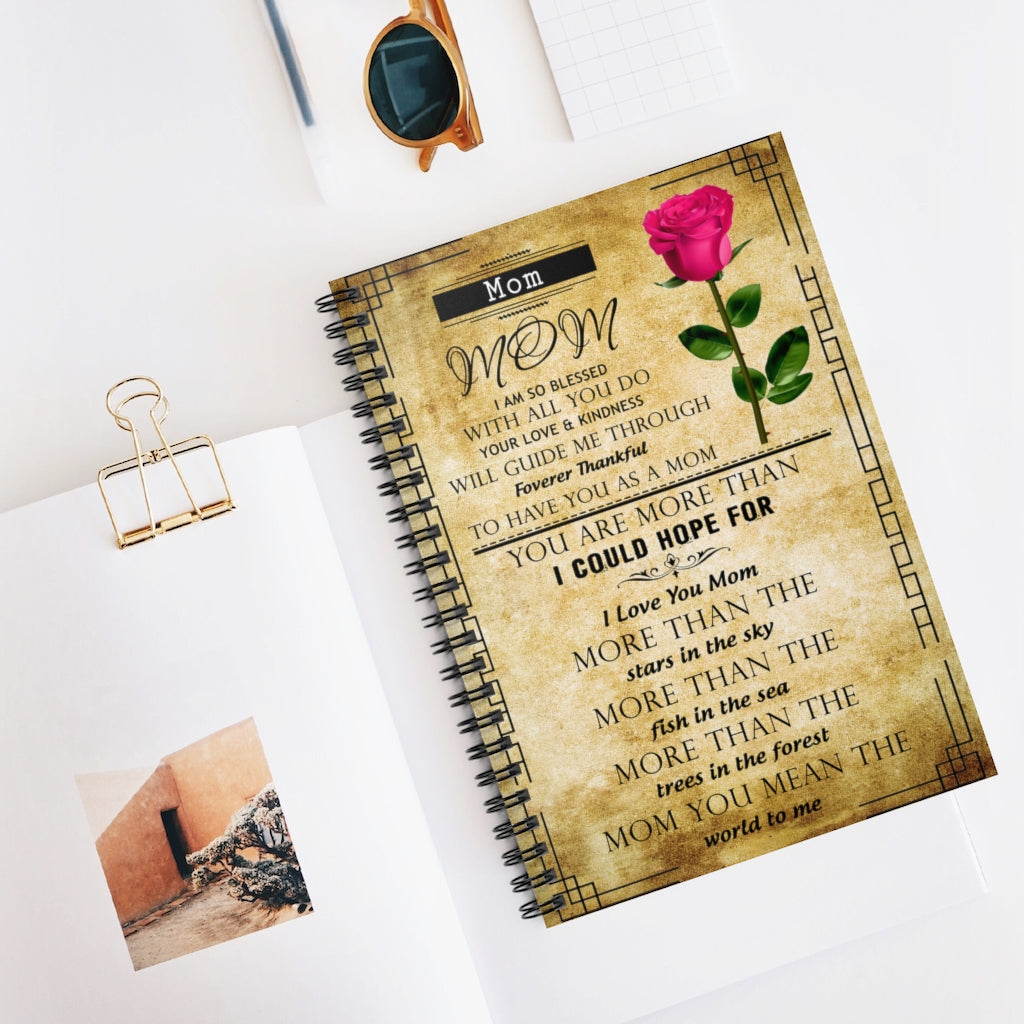 Spiral Notebook - Ruled Line To my Mom I love you Mom more then the stars in the sky more than the fish in the sea Personalised Gift, Stationery Gift