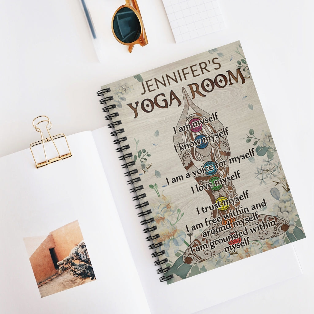 Spiral Notebook Personalized Wood Yoga Room I Am Myself Stationery Gift Spiral Notebooks Soft Cover