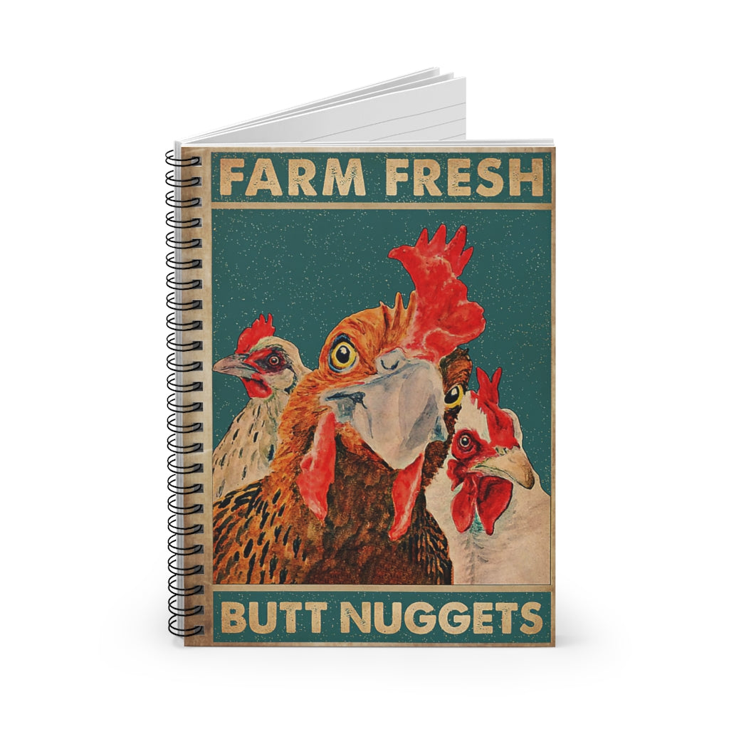 Spiral Notebook Farm Fresh Butt Nuggets Motivational gift Family Basics Wide Ruled Classic Ruled Notebook/Journal For Office, Students, School Supplies Writing Notebook 118 Pages