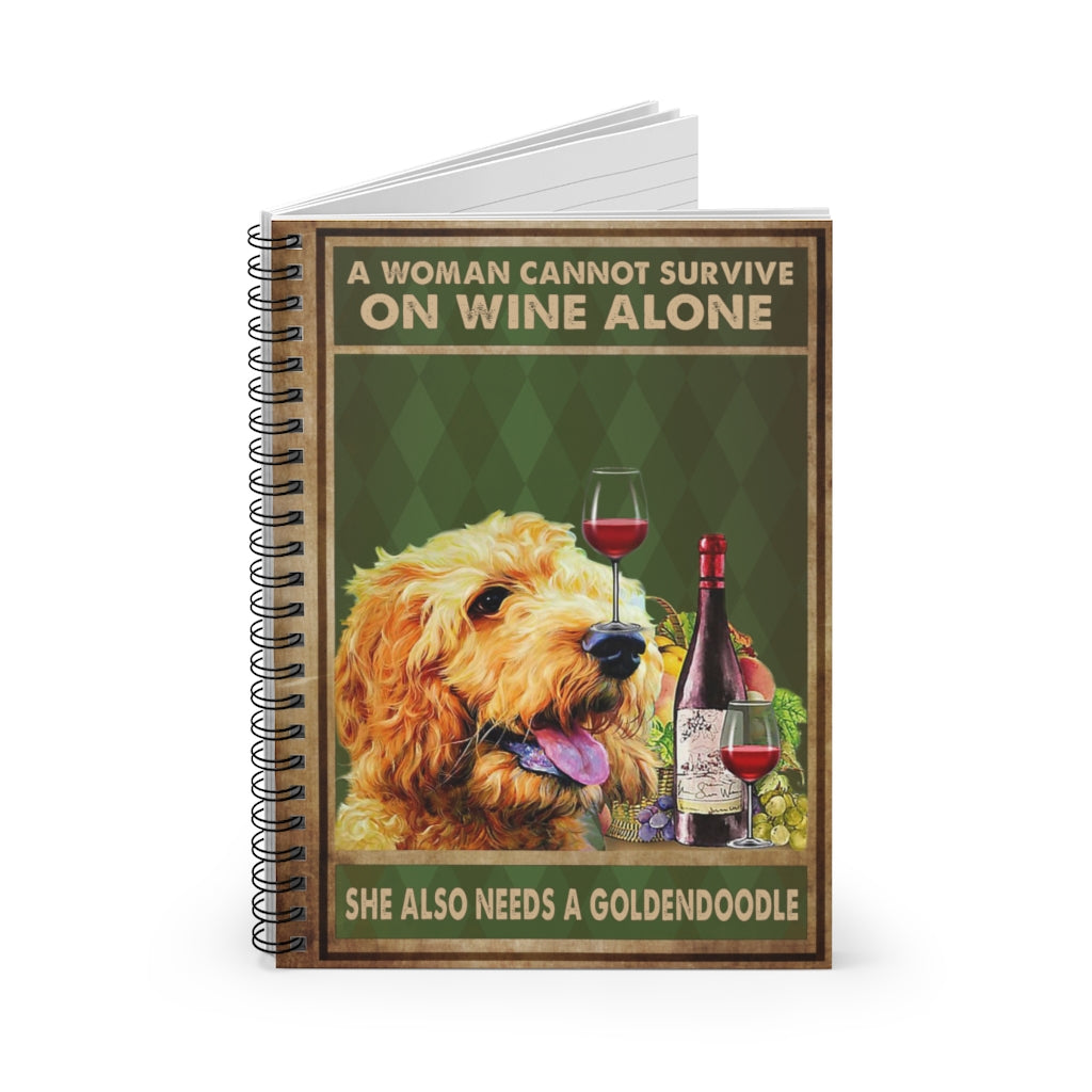 Spiral Notebook to My Mom a Woman Cannot Survive on Wine Alone She Also Needs a Goldendoodle Unframe, Woman Bedroom, Kitchen and Dining Room, Birthday Gifts for Woman Ruled Line