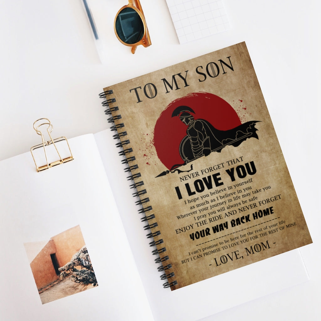 Spiral Notebook - Ruled Line Customed Warrior Dog tag Necklace - Spartan - Mom to Son - Your Way Back Home Perfect Happy Birthday Gift for Son On Christmas, Birthday Silver Stainless Steel