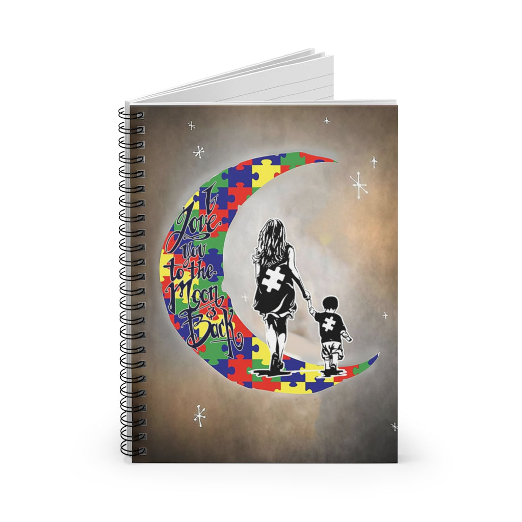 Spiral Notebook Autism Awareness I Love You To The Moon And Back Mama And Little Son Family Friend Gift Unisex College Ruled Paper