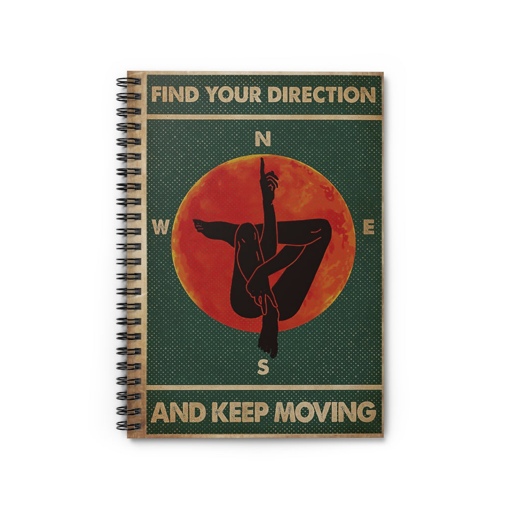 Spiral Notebook Retro Green Find Your Direction Yoga Perfect for Office Home School Business Writing & Note Taking