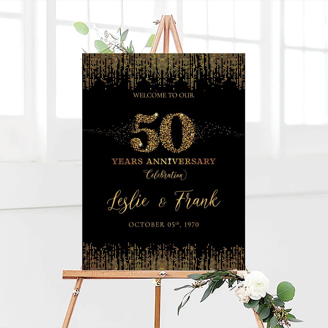 VIRAGIL 50Th Wedding Anniversary Decorations Sign - Custom Golden Anniversary Yard Sign Personalized Marriage Anniversary Party Poster - Happy 50Th Anniversary Welcome Sign Poster