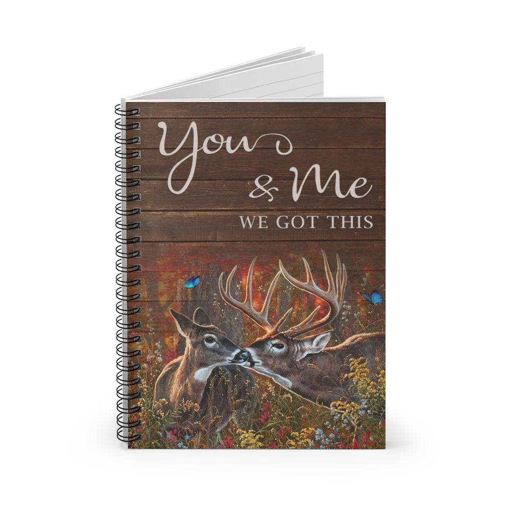 Spiral Notebook Wall Paintings Gifts for Family Couple White Tailed Deer and Butterfly You Me We Got This Best Gift Unisex, Awesome Birthday Perfect Happy Birthday Gift Ruled Line