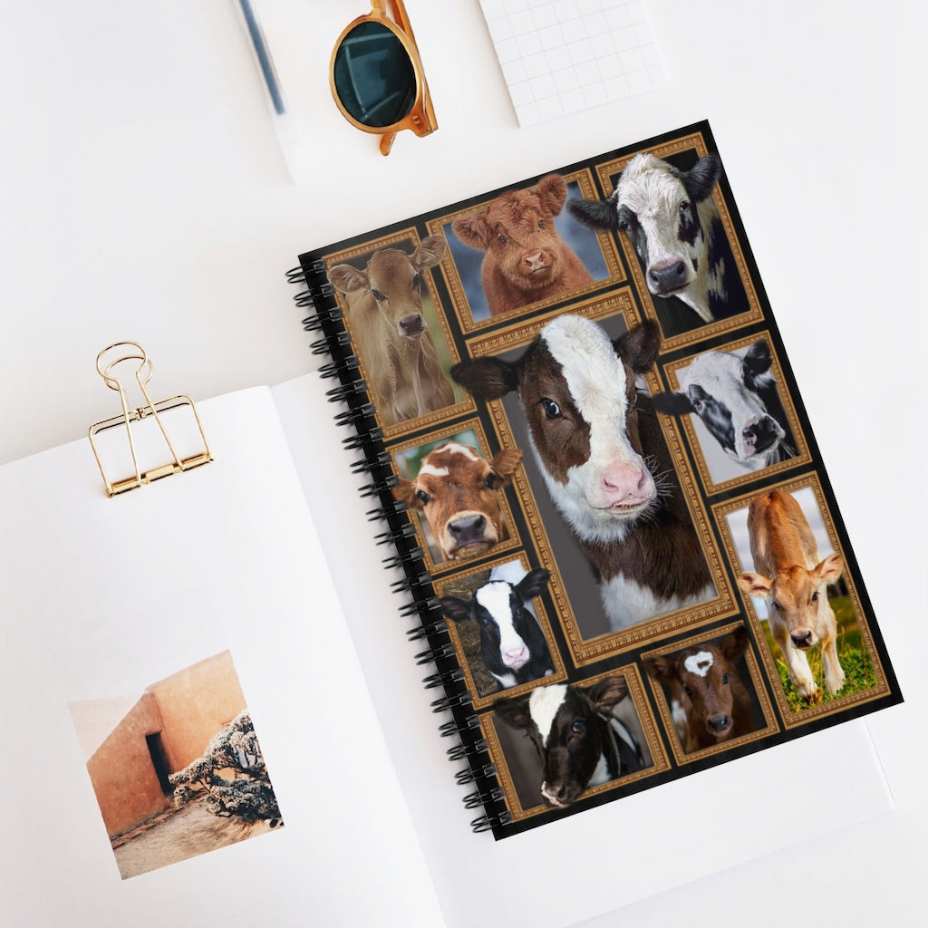 Spiral Notebook - Ruled Line Cute Cows - Cute Cows Happy Cow Print Cow Quilt Throw Stationery Gift, Personalised Notebook